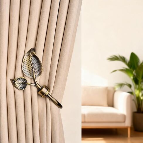 SUQ I OME Vintage Leaf Shaped Curtain Holdbacks, 2 Piece Handmade Metal Wall Mounted Tieback Hooks for Drapes, Bronze Window Treatment Holders, Home Decorative,Bronze in Kuwait