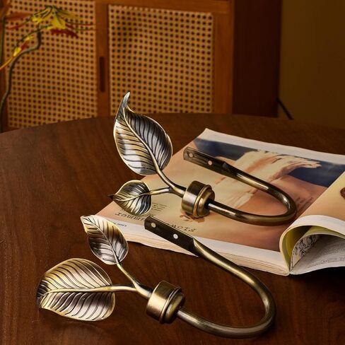 SUQ I OME Vintage Leaf Shaped Curtain Holdbacks, 2 Piece Handmade Metal Wall Mounted Tieback Hooks for Drapes, Bronze Window Treatment Holders, Home Decorative,Bronze in Kuwait
