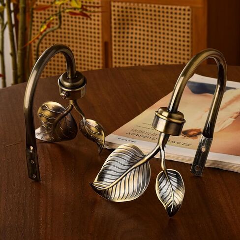 SUQ I OME Vintage Leaf Shaped Curtain Holdbacks, 2 Piece Handmade Metal Wall Mounted Tieback Hooks for Drapes, Bronze Window Treatment Holders, Home Decorative,Bronze in Kuwait