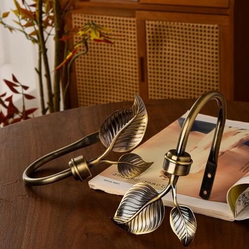 SUQ I OME Vintage Leaf Shaped Curtain Holdbacks, 2 Piece Handmade Metal Wall Mounted Tieback Hooks for Drapes, Bronze Window Treatment Holders, Home Decorative,Bronze in Kuwait