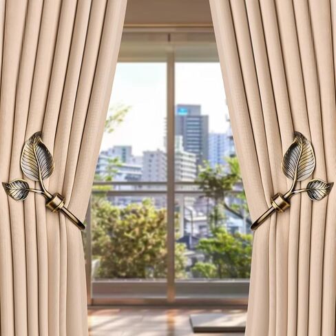 SUQ I OME Vintage Leaf Shaped Curtain Holdbacks, 2 Piece Handmade Metal Wall Mounted Tieback Hooks for Drapes, Bronze Window Treatment Holders, Home Decorative,Bronze in Kuwait