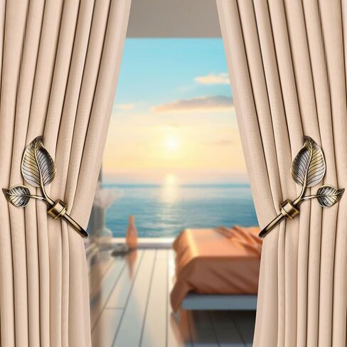 SUQ I OME Vintage Leaf Shaped Curtain Holdbacks, 2 Piece Handmade Metal Wall Mounted Tieback Hooks for Drapes, Bronze Window Treatment Holders, Home Decorative,Bronze in Kuwait