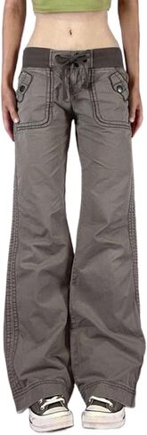 Bootcut Jeans for Women, Low Rise Well Bottoms Denim with Ribbed Waistband Side Stitch Drawstrings,Y2k Grunge in Saudi Arabia