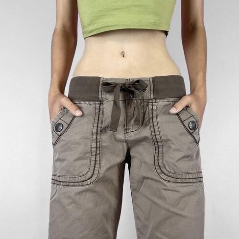 Bootcut Jeans for Women, Low Rise Well Bottoms Denim with Ribbed Waistband Side Stitch Drawstrings,Y2k Grunge in Saudi Arabia