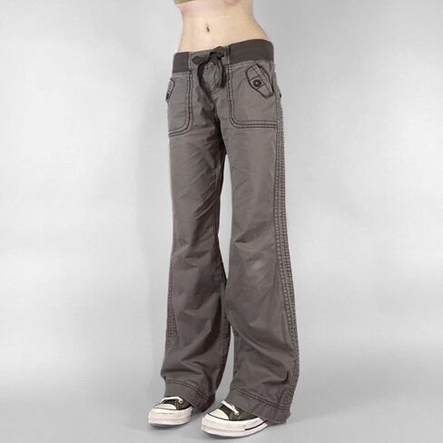 Bootcut Jeans for Women, Low Rise Well Bottoms Denim with Ribbed Waistband Side Stitch Drawstrings,Y2k Grunge in Saudi Arabia