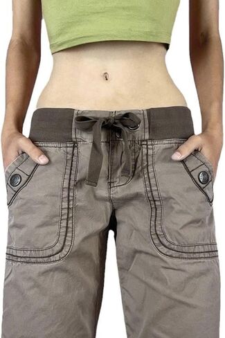 Bootcut Jeans for Women, Low Rise Well Bottoms Denim with Ribbed Waistband Side Stitch Drawstrings,Y2k Grunge in Saudi Arabia