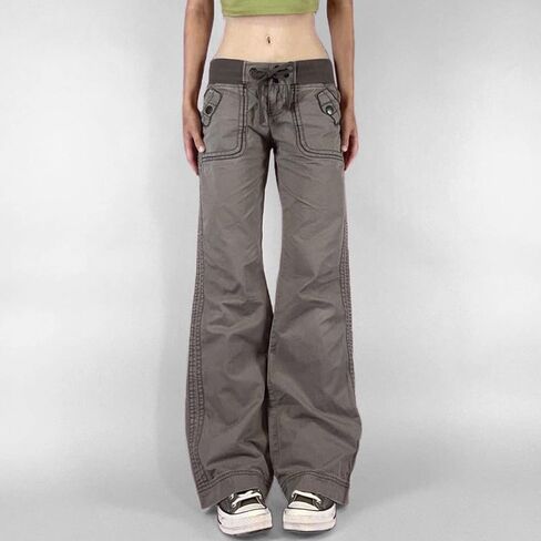 Bootcut Jeans for Women, Low Rise Well Bottoms Denim with Ribbed Waistband Side Stitch Drawstrings,Y2k Grunge in Saudi Arabia