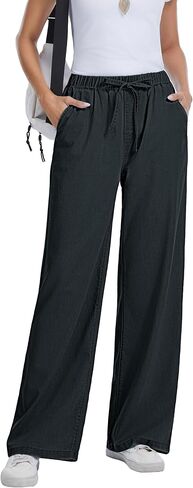 Women Wide Leg Jeans Lightweight Soft Baggy Drawstring Denim Pants Pull On Straight Leg Casual Summer Trousers in Kuwait