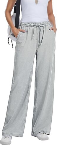 Women Wide Leg Jeans Lightweight Soft Baggy Drawstring Denim Pants Pull On Straight Leg Casual Summer Trousers in Kuwait