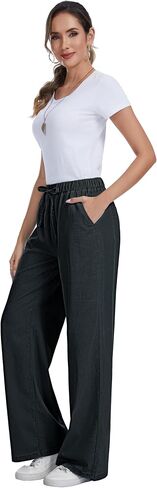 Women Wide Leg Jeans Lightweight Soft Baggy Drawstring Denim Pants Pull On Straight Leg Casual Summer Trousers in Kuwait