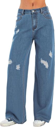 Women Wide Leg Jeans Lightweight Soft Baggy Drawstring Denim Pants Pull On Straight Leg Casual Summer Trousers in Kuwait