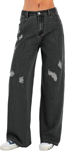 Women Wide Leg Jeans Lightweight Soft Baggy Drawstring Denim Pants Pull On Straight Leg Casual Summer Trousers in Kuwait