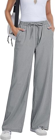 Women Wide Leg Jeans Lightweight Soft Baggy Drawstring Denim Pants Pull On Straight Leg Casual Summer Trousers in Kuwait