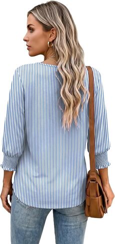 Women Blouses Button Down Shirts Dressy Business Casual 3/4 Length Sleeve Tops Summer Fall Fashion Clothing in Kuwait
