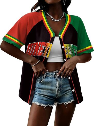 Juneteenth Shirts Women 1865 Celebrate Black Freedom Jersey Black Independence Day African American Button Down Tee Top in Kuwait