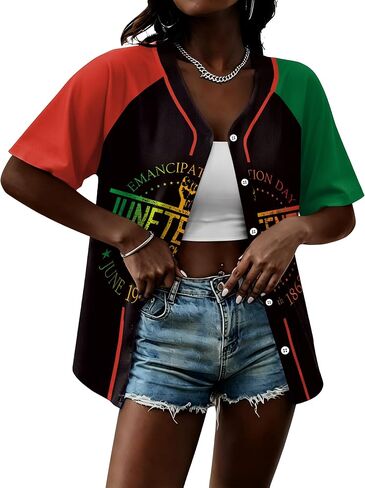 Juneteenth Shirts Women 1865 Celebrate Black Freedom Jersey Black Independence Day African American Button Down Tee Top in Kuwait