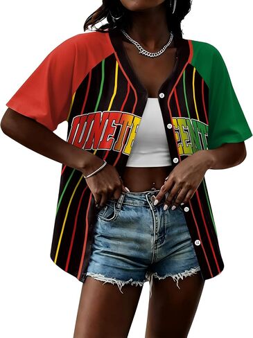 Juneteenth Shirts Women 1865 Celebrate Black Freedom Jersey Black Independence Day African American Button Down Tee Top in Kuwait