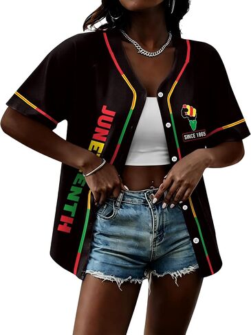 Juneteenth Shirts Women 1865 Celebrate Black Freedom Jersey Black Independence Day African American Button Down Tee Top in Kuwait
