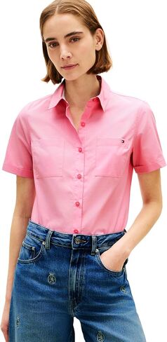Tommy Hilfiger Women's Cotton Short Sleeve Button Down Shirt in Regular Fit in Kuwait