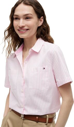 Tommy Hilfiger Women's Cotton Short Sleeve Button Down Shirt in Regular Fit in Kuwait
