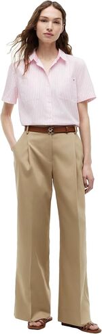 Tommy Hilfiger Women's Cotton Short Sleeve Button Down Shirt in Regular Fit in Kuwait