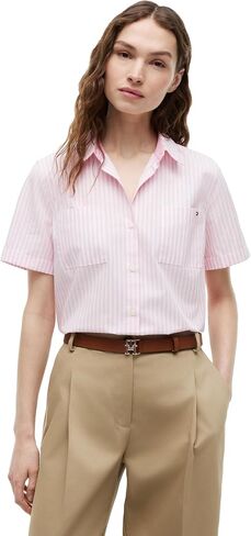 Tommy Hilfiger Women's Cotton Short Sleeve Button Down Shirt in Regular Fit in Kuwait