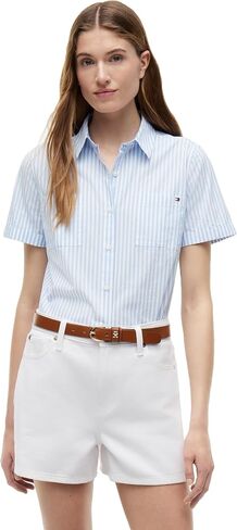 Tommy Hilfiger Women's Cotton Short Sleeve Button Down Shirt in Regular Fit in Kuwait