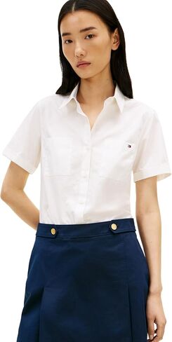Tommy Hilfiger Women's Cotton Short Sleeve Button Down Shirt in Regular Fit in Kuwait