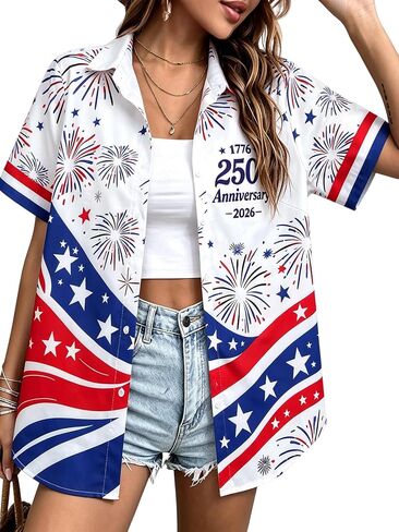 250th Anniversary USA Shirt Women 4th of July Button Down Shirt 1776-2026 Birthday American Tee Patriotic Button Up Top in Kuwait