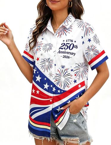 250th Anniversary USA Shirt Women 4th of July Button Down Shirt 1776-2026 Birthday American Tee Patriotic Button Up Top in Kuwait