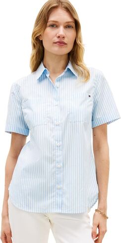 Tommy Hilfiger Women's Cotton Short Sleeve Button Down Shirt in Regular Fit in Kuwait