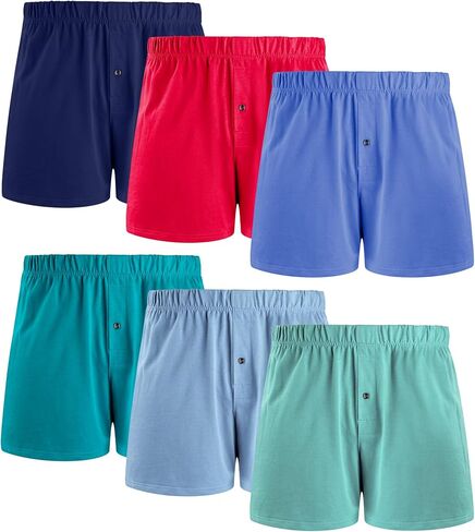Men's Boxer Shorts 6 Pack, Soft Cotton Knit Loose Fit Underwear with Button Fly and Comfort Elastic Waistband in Saudi Arabia