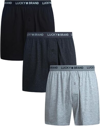شورت بوكسر رجالي من Lucky Brand - 3 قطع من الملابس الداخلية القطنية فائقة النعومة والمريحة للرجال مع زر، درزة داخلية 4 بوصات in Kuwait
