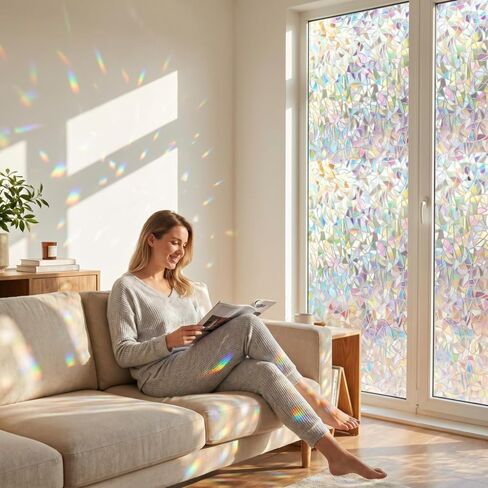 Window Privacy Film with Installation Tools, Window Privacy Film，Static Window Clings Vinyl 3D Decals Stickers Rainbow Window Film for Glass Door Heat Control Anti UV 11.5 x 39.4 Inches in Kuwait