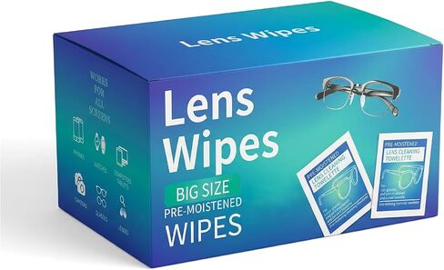 Big Size Lens Wipes - 120 Individually Wrapped Large Towelettes | Deep Clean Pre-Moistened Eyeglass Cleaner for Sunglasses, Camera Lenses, Monitors & Screens in Saudi Arabia