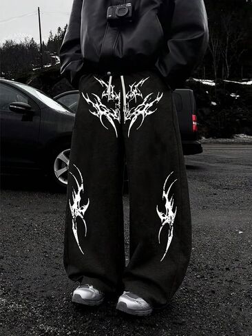 Mens Baggy Pants Y2K Graphic Sweatpants Fashion Unisex Oversized Pants for Men with Pockets & Drawstring in Kuwait
