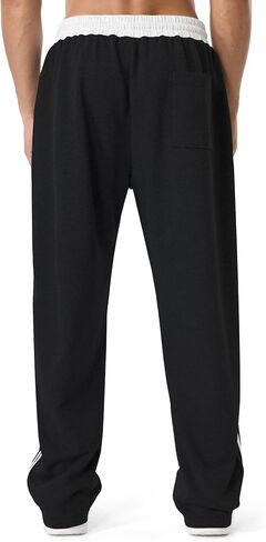 Men's Baggy Sweatpants | Elastic Drawstring Waist, Side Stripes, 3 Pockets, Workout & Jogging in Kuwait