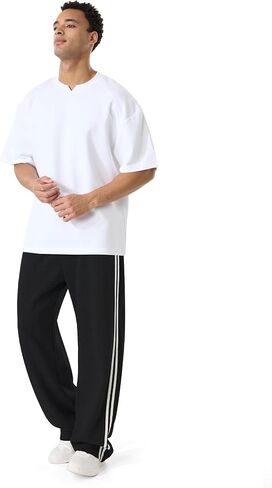 Men's Baggy Sweatpants | Elastic Drawstring Waist, Side Stripes, 3 Pockets, Workout & Jogging in Kuwait