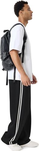 Men's Baggy Sweatpants | Elastic Drawstring Waist, Side Stripes, 3 Pockets, Workout & Jogging in Kuwait