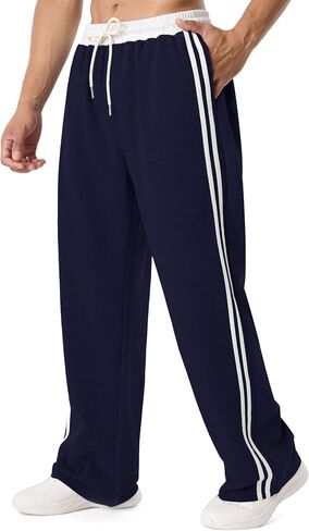 Men's Baggy Sweatpants | Elastic Drawstring Waist, Side Stripes, 3 Pockets, Workout & Jogging in Saudi Arabia