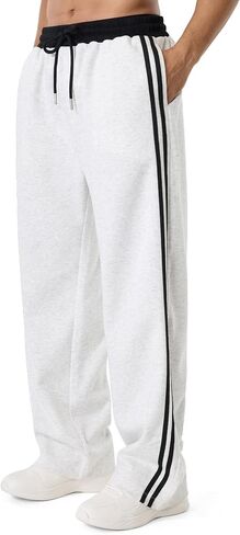 Men's Baggy Sweatpants | Elastic Drawstring Waist, Side Stripes, 3 Pockets, Workout & Jogging in Kuwait