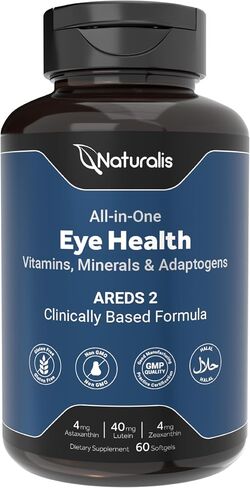 Naturalis Areds2 Clinically Based Eye Supplement | Lutein, Zeaxanthin, Astaxanthin, Bilberry, Blueberry, Cranberry & Grape Seed Adaptogen Blend | 60 Vision Essential Softgels in Saudi Arabia