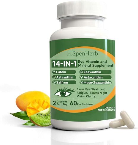 Eye Vitamin and Mineral Supplement 14 in 1 Advanced Eye Formula Vision Support with Lutein and Zeaxanthin Vitamin C E Zinc Copper, Eye Health Supplements for Adults, 60 Capsules/1 PC in Saudi Arabia