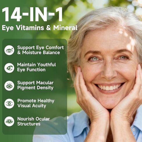 Eye Vitamin and Mineral Supplement 14 in 1 Advanced Eye Formula Vision Support with Lutein and Zeaxanthin Vitamin C E Zinc Copper, Eye Health Supplements for Adults, 60 Capsules/1 PC in Saudi Arabia