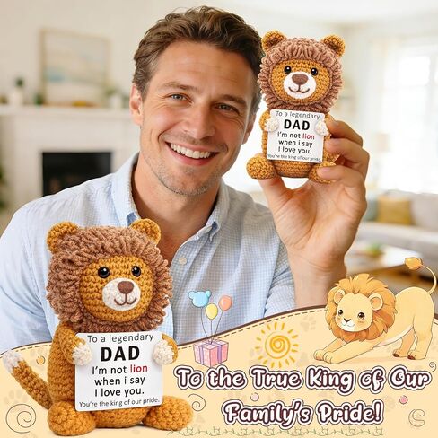 Dad Gifts for Fathers Day from Daughter Son, Handmade Crochet Lion Stuffed Animal Gift, Mini Funny I Love You Gifts for Best Dad Ever Step Bonus Daddy, I'M Not Lion Cool Gifts for Adult Men Birthday in Saudi Arabia