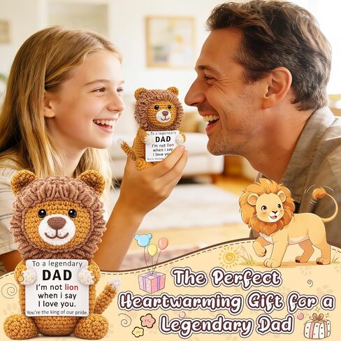 Dad Gifts for Fathers Day from Daughter Son, Handmade Crochet Lion Stuffed Animal Gift, Mini Funny I Love You Gifts for Best Dad Ever Step Bonus Daddy, I'M Not Lion Cool Gifts for Adult Men Birthday in Saudi Arabia