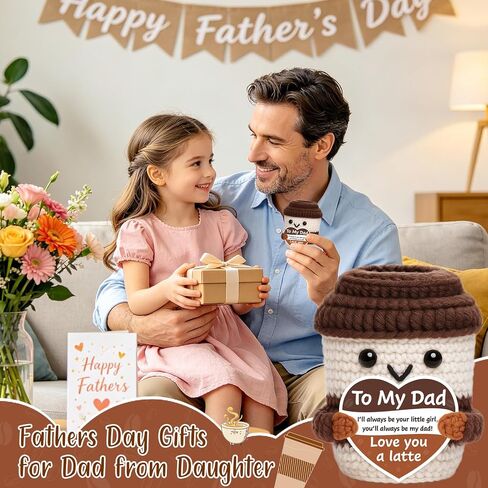 Fathers Day Dad Gifts from Daughter, Stepdad Fathers Day Birthday Gifts for Bonus Dad Father, I Love You Dads Birthday Gift from Daughter Mini Handmade Crochet Coffee Office Desk Decor for Men in Saudi Arabia