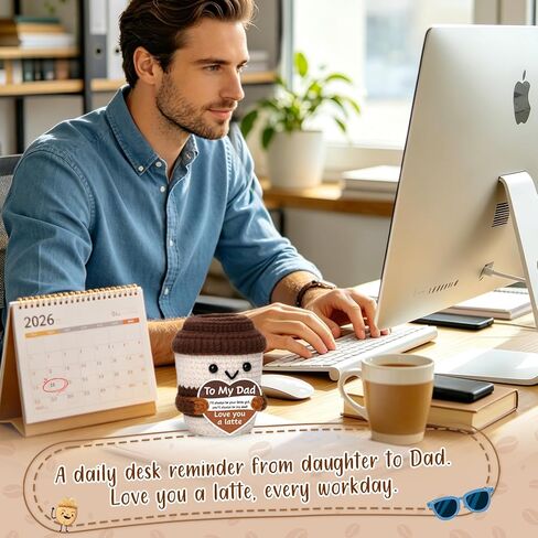 Fathers Day Dad Gifts from Daughter, Stepdad Fathers Day Birthday Gifts for Bonus Dad Father, I Love You Dads Birthday Gift from Daughter Mini Handmade Crochet Coffee Office Desk Decor for Men in Saudi Arabia
