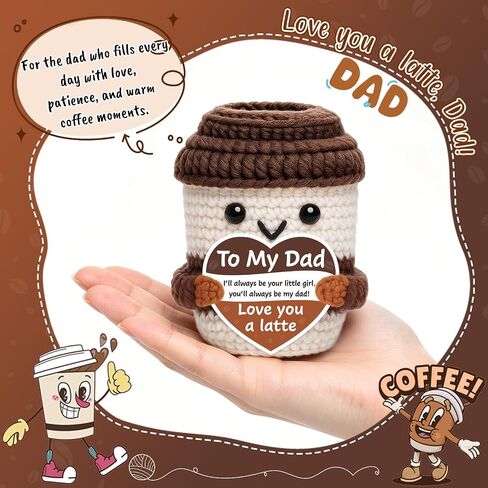 Fathers Day Dad Gifts from Daughter, Stepdad Fathers Day Birthday Gifts for Bonus Dad Father, I Love You Dads Birthday Gift from Daughter Mini Handmade Crochet Coffee Office Desk Decor for Men in Saudi Arabia