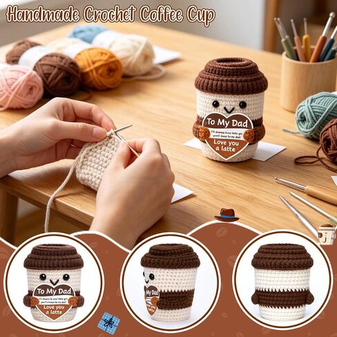 Fathers Day Dad Gifts from Daughter, Stepdad Fathers Day Birthday Gifts for Bonus Dad Father, I Love You Dads Birthday Gift from Daughter Mini Handmade Crochet Coffee Office Desk Decor for Men in Saudi Arabia